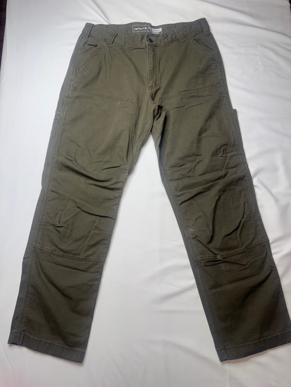 Carhartt Rugged Flex Canvas Double Front Utility Work Pants Olive 34x30
